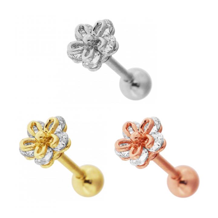 Helix Tragus Piercing Kristallblume silberfarbig goldfarbig roségoldfarbig