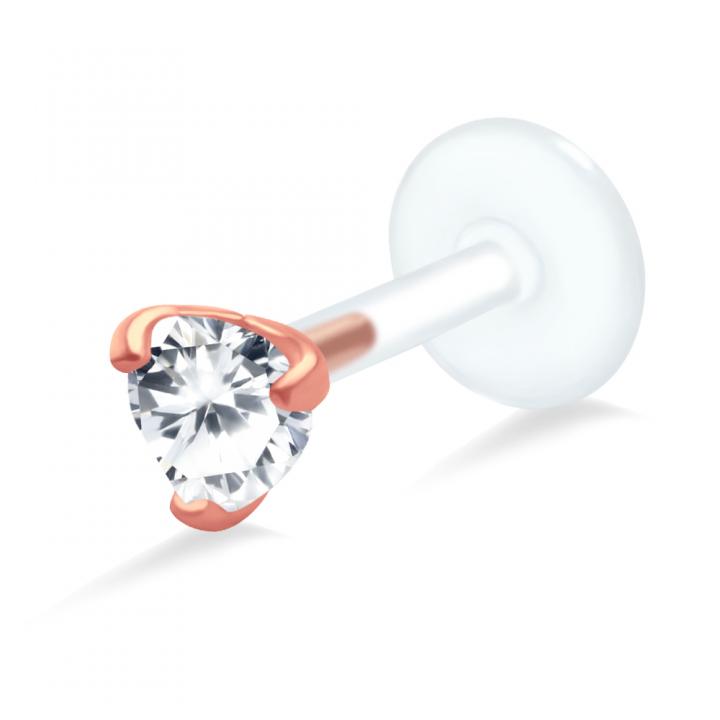 PTFE Tragus Labret 4mm-Kristallherz silber schwarz goldfarbig roségoldfarbig