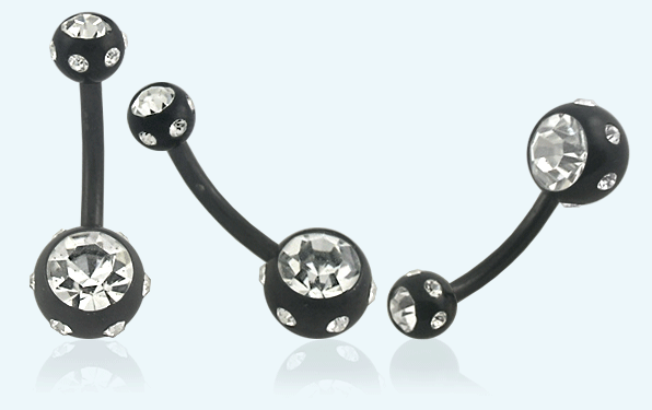 ban413 Bauchnabelpiercing 2 Multi Kristall Kugeln Schwarz Kristallklar