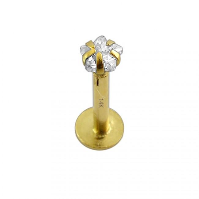 Piercing Labret Stecker 14karat Echtgold Kristall Stern Steckaufsatz