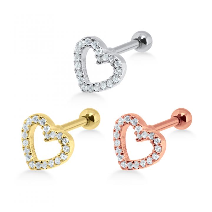 Helix Tragus Piercing Kristallherz silberfarbig goldfarbig roségoldfarbig