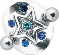 Bauchnabelpiercing Schild mit Stern Kristallsteine blau