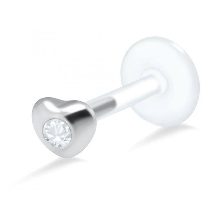 PTFE Tragus Labret Kristallherz silber schwarz goldfarbig roségoldfarbig