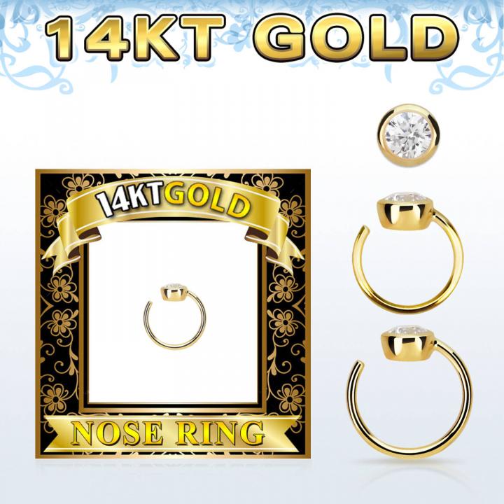 Nasenring aus 14karat Echtgold Nasenpiercing 3mm-Kristall mit Geschenkbox