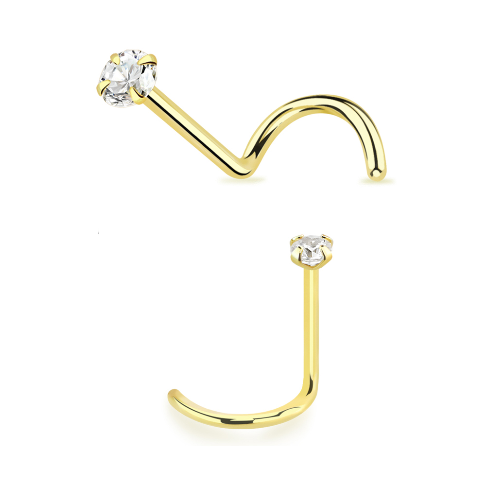 🦚 18Karat Gold Nasenstecker mit 2mm-Kristall Gelbgold 🦚 18Karat Gold Nasenstecker mit 2mm-Kristall Gelbgold