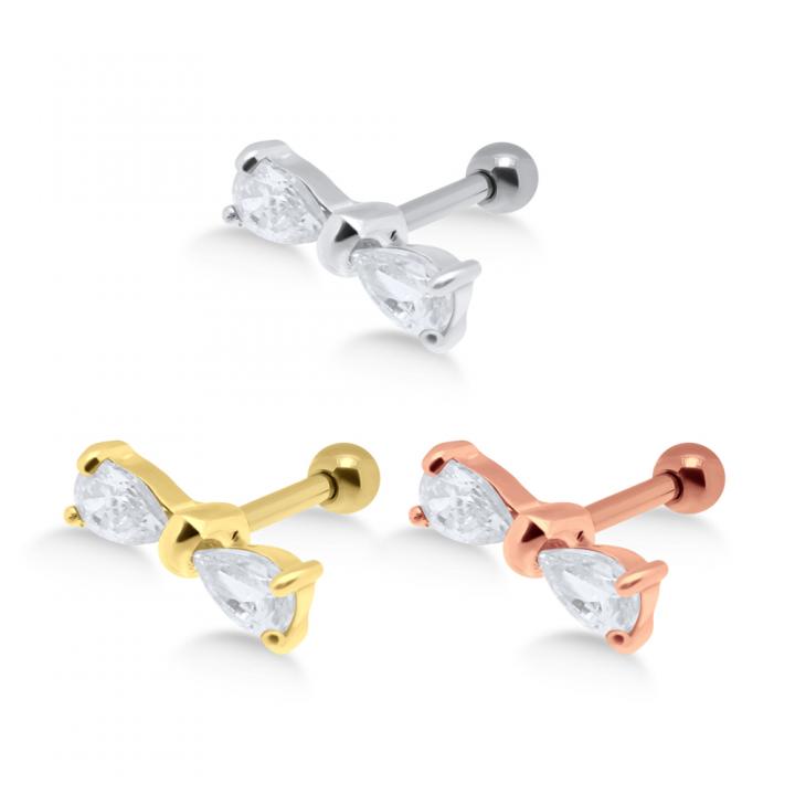 Helix Tragus Piercing Fliege silberfarbig goldfarbig roségoldfarbig