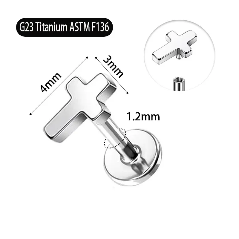 Labret Lippenpiercing Ohrpiercing Titan G23 Innengewinde mit Kreuz