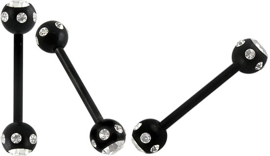 bar174 Barbell schwarz mit zwei Multikristall-Kugeln