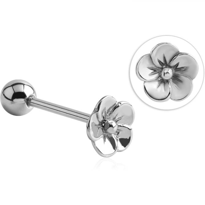 Zungenpiercing Barbell mit Blume Motiv Stahl Hantel 1,6mm