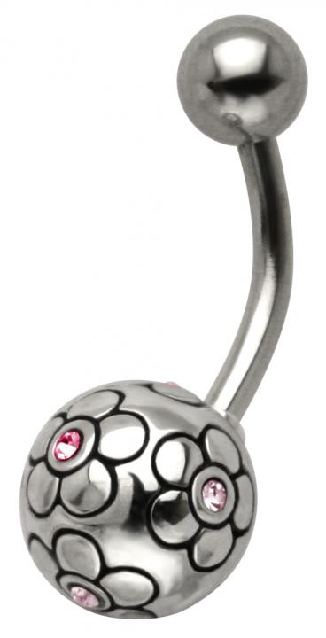 apb-155_kopie Bauchnabelpiercing Blumen Kugel Kristall Steine 10mm Stahl Banane