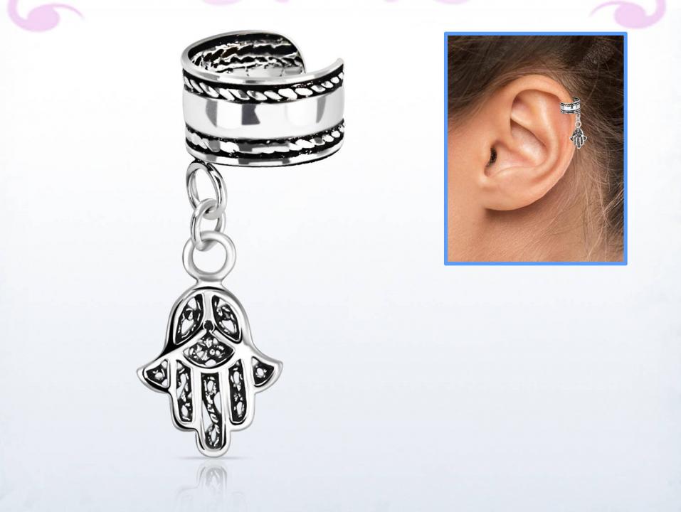 Ohrklemme Ear Cuff aus Silber mit Anhänger Hand der Fatima II