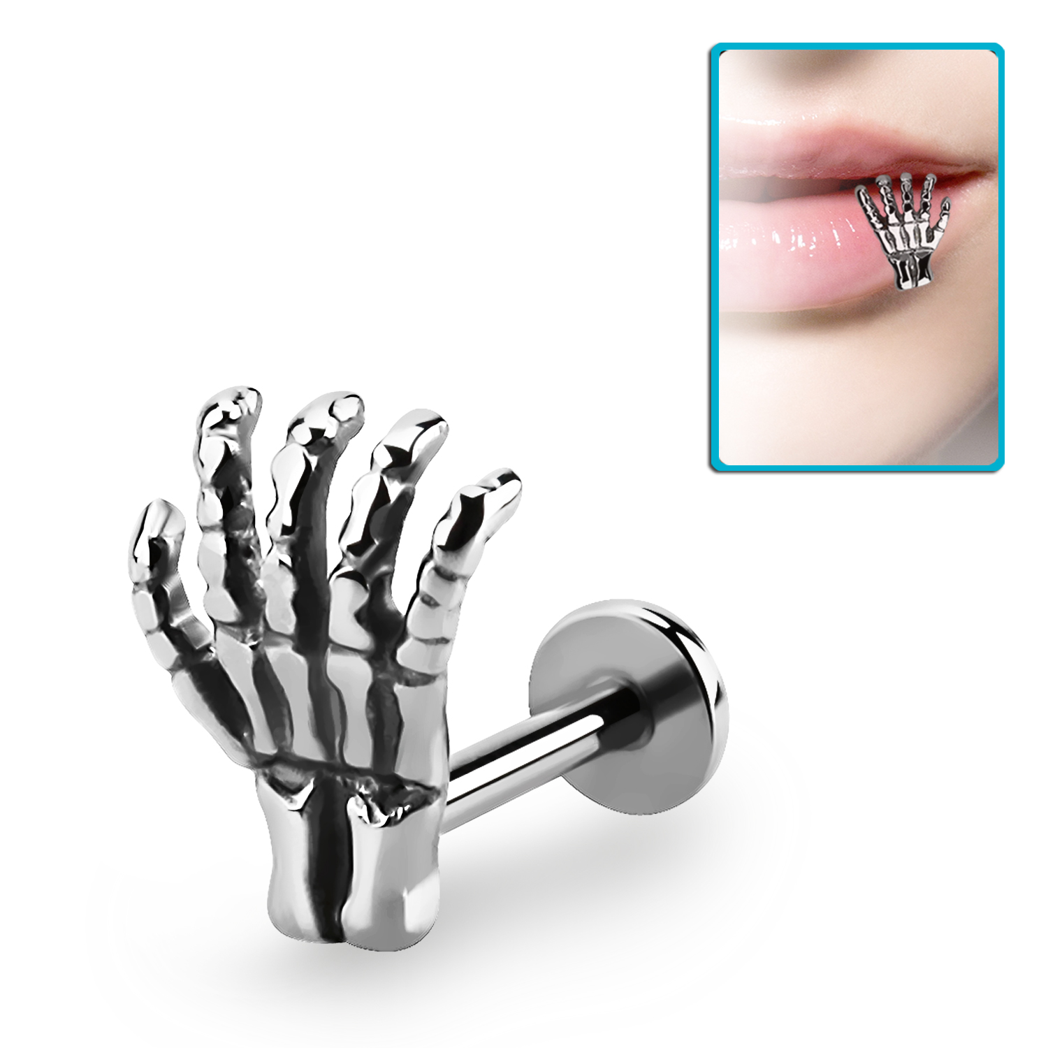 Lippenstecker Labret Chirurgenstahl mit Motive Skeletthand