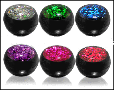 blos264 Piercing Acryl Glitzer Kugel 6 Farben Verschluss 1.6mm Schraubkugel