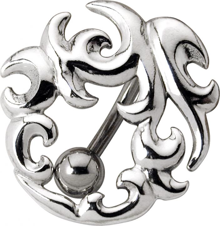 ubps-22_kopie Bauchnabelpiercing Tribal Motiv oben Stahl Banane 10mm