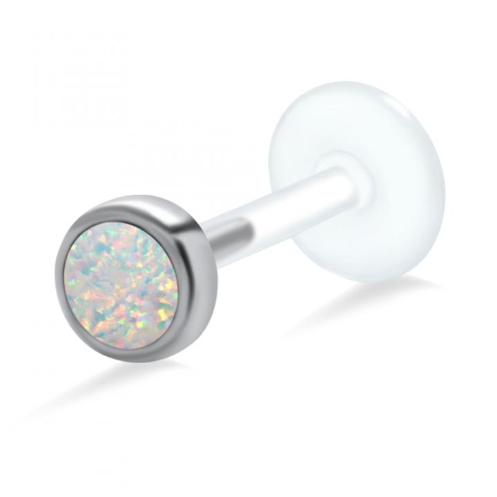 PTFE Tragus Labret mit Opal silber schwarz goldfarbig roségoldfarbig