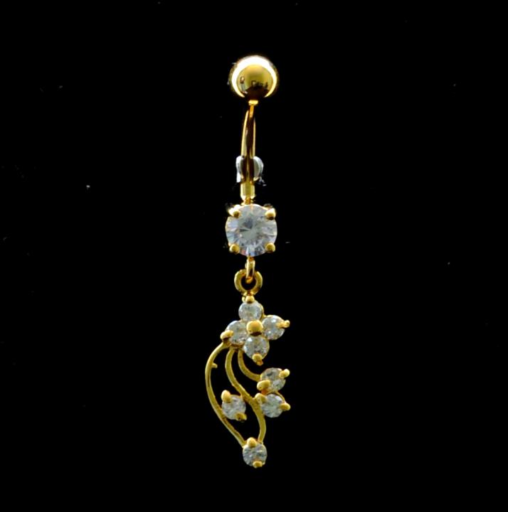 job_0026 Bauchnabelpiercing Titan 925er Silber-Motiv goldfarbig Kristallblume