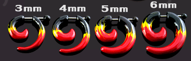 zer043 Fake Piercing Expander Acryl Flammen schwarz/rot Dehnungssichel Claw