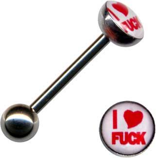 p1526_3 Zungenpiercing I LOVE FUCK Stahl Schriftzug Motiv Barbell