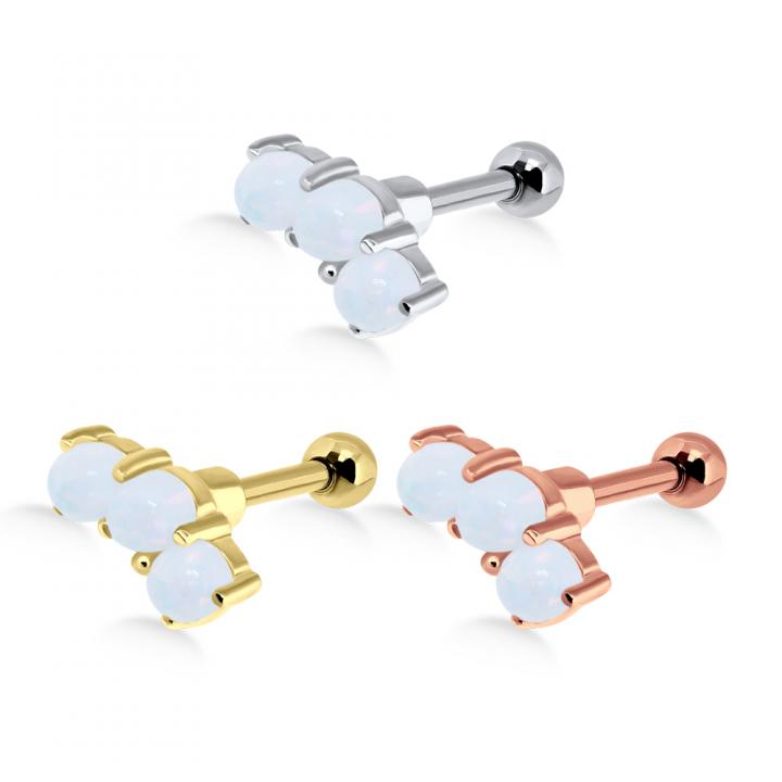 Helix Tragus Piercing drei synth. Opale silberfarbig goldfarbig roségoldfarbig