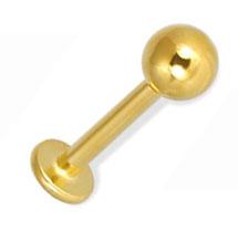 Piercing Labret Stecker goldfarbig mit Kugel 1,2 u 1,6 mm Stahl