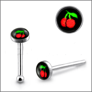 snp157 Nasenstecker Pin Kirschen Motiv 925er Silber 0.6 Nasenpiercing gerade