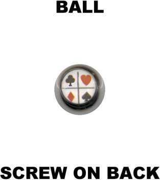 14086 Stahl Piercing Kugel Spielkarten Motiv Verschluss 1.6mm Schraubkugel