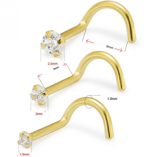 Nasenstecker Spirale Nasenpiercing 14karat Gelbgold Weissgold 1.0mm Stabstärke mit Geschenkbox