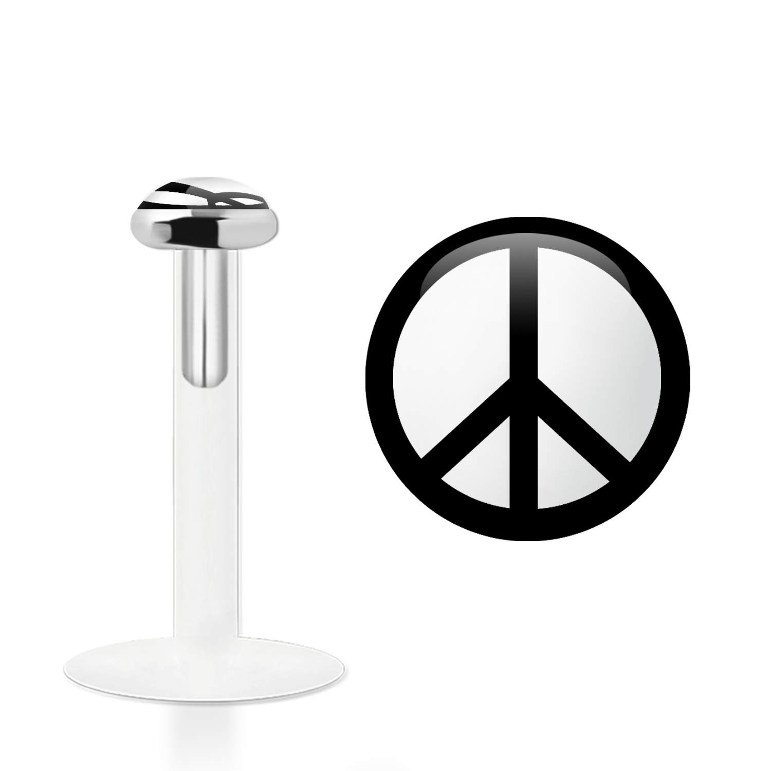 Labret Stecker Bioflex mit Steckaufsatz aus Silber und Logo-Motiv Peace