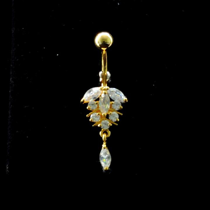 job_0101 Bauchnabelpiercing Titan 925er Silber-Motiv goldfarbig Kristalldesign
