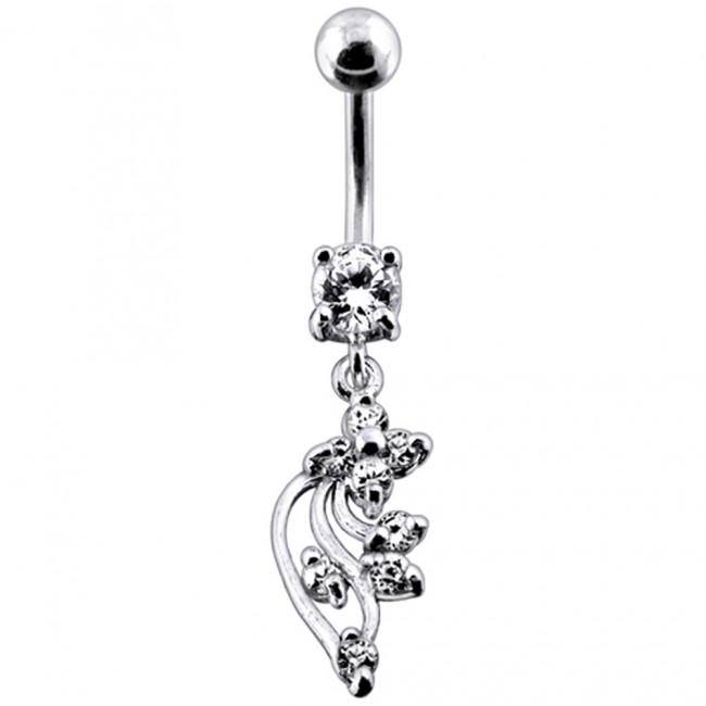 Bauchnabelpiercing Titan 925er Silbermotiv Blum   8mm/10mm/12mm Stablänge