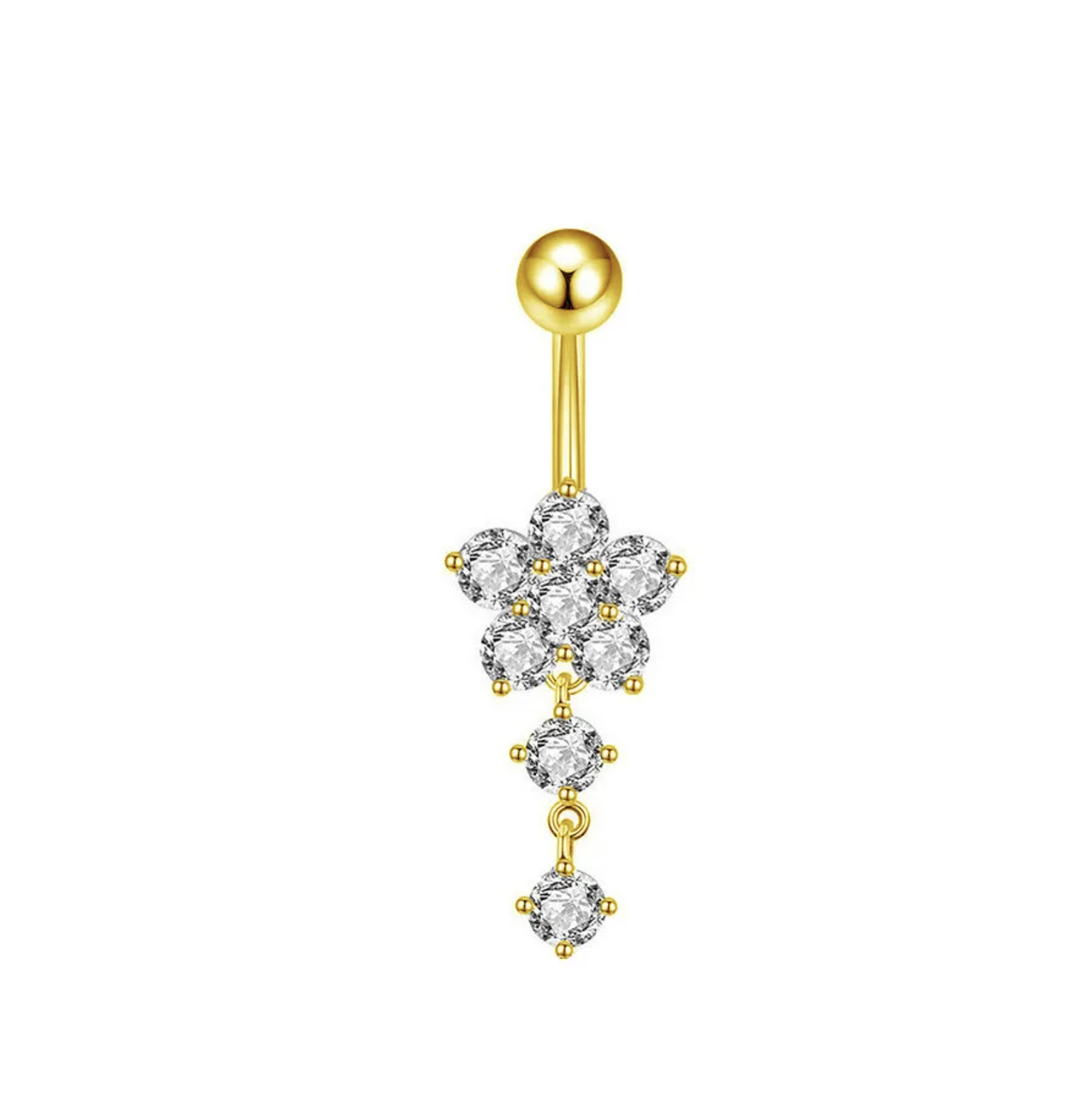 Bauchnabelpiercing Titan G23 goldfarbig mit Kristallblume