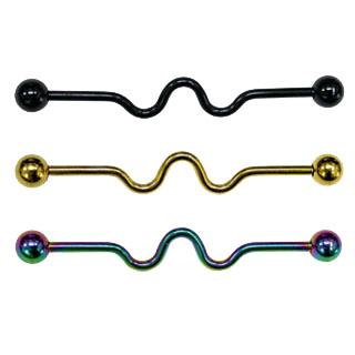 Industrial Piercing Spirale farbiger Stahl Kugeln Barbell Ohr 1,6 x 40