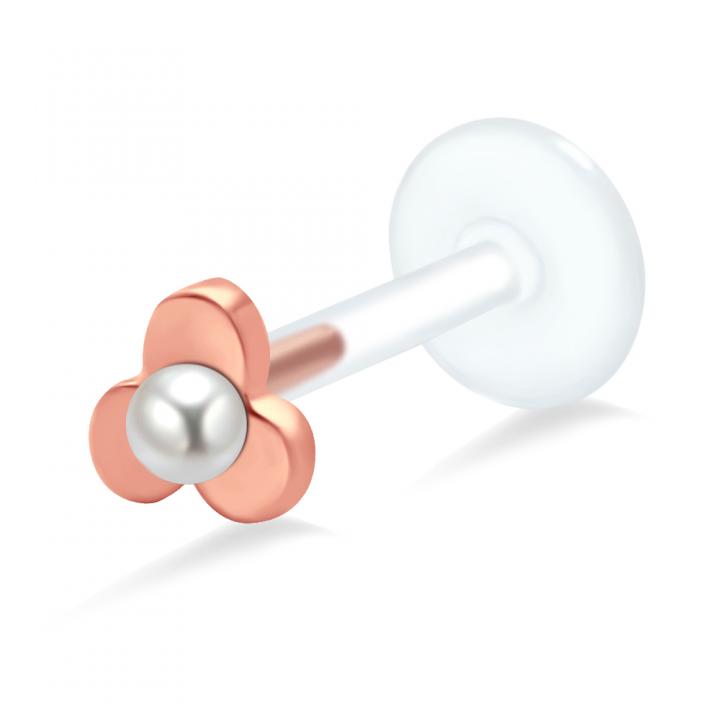 PTFE Tragus Labret Blume mit Perle silber schwarz goldfarbig roségoldfarbig