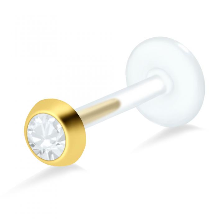 PTFE Tragus Labret Kristall silber schwarz goldfarbig roségoldfarbig