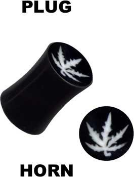 p3608_3 Ohr Piercing Plug Hanfblatt aus Büffelhorn Organic schwarz