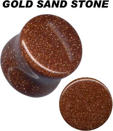 35003 Plug Ohr Piercing aus Sand Stein Braun/Gold Naturstein