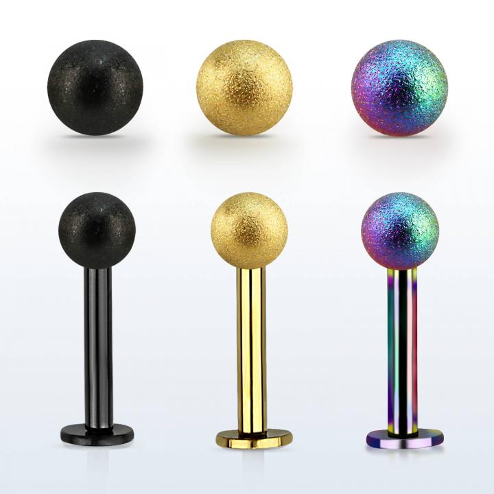 Labret Stecker schwarz goldfarbig regenbogen mit Diamantoptik-Kugel