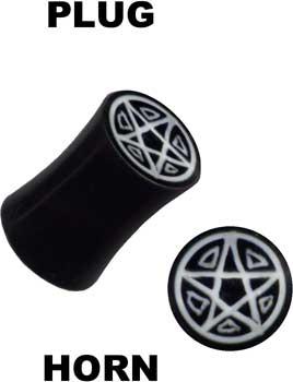 p3606_3 Ohr Piercing Plug Pentagramm aus Büffelhorn Organic schwarz