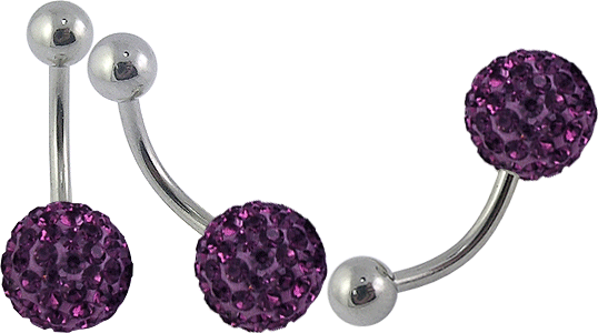 Bauchnabelpiercing Lila Multi Kristall Kugel Stahl Banane