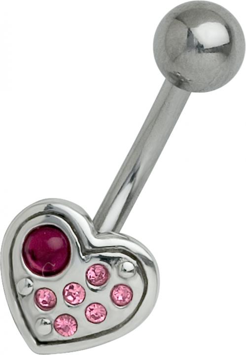 Bauchnabelpiercing Herz Kristalle Pink/Rosa 10mm Stahl Banane