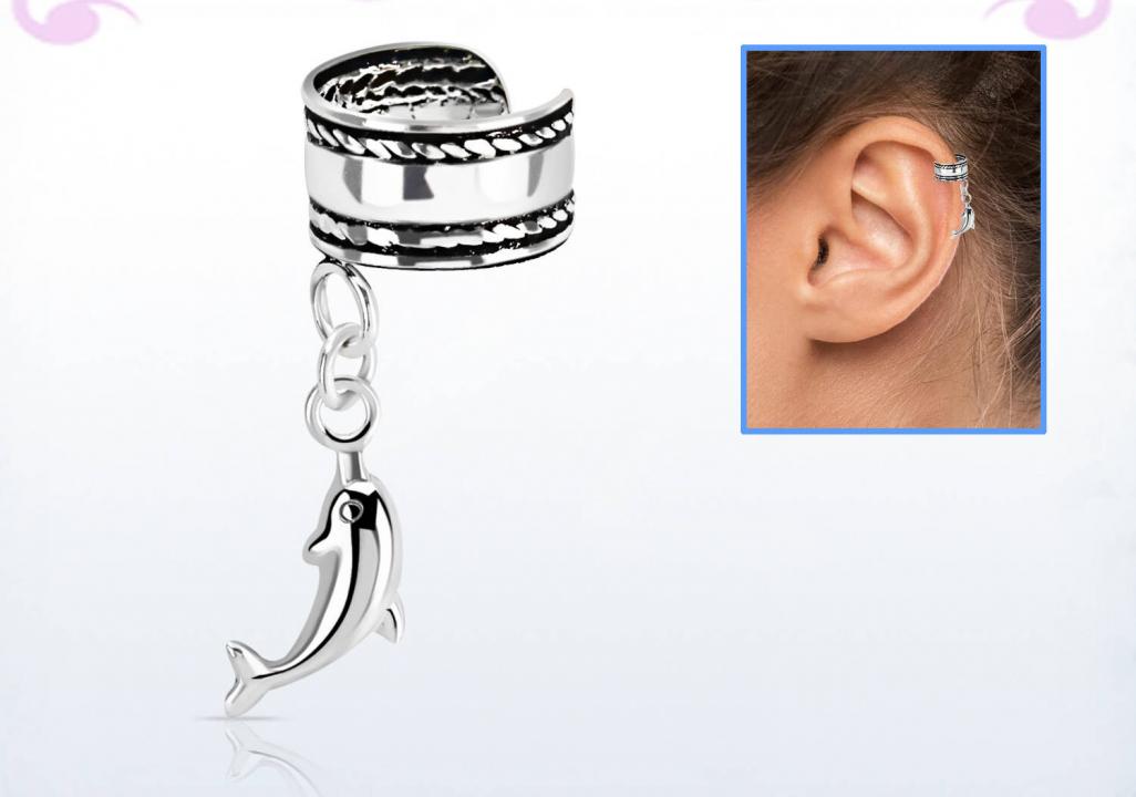 Ohrklemme Ear Cuff aus Silber mit Anhänger Delfin