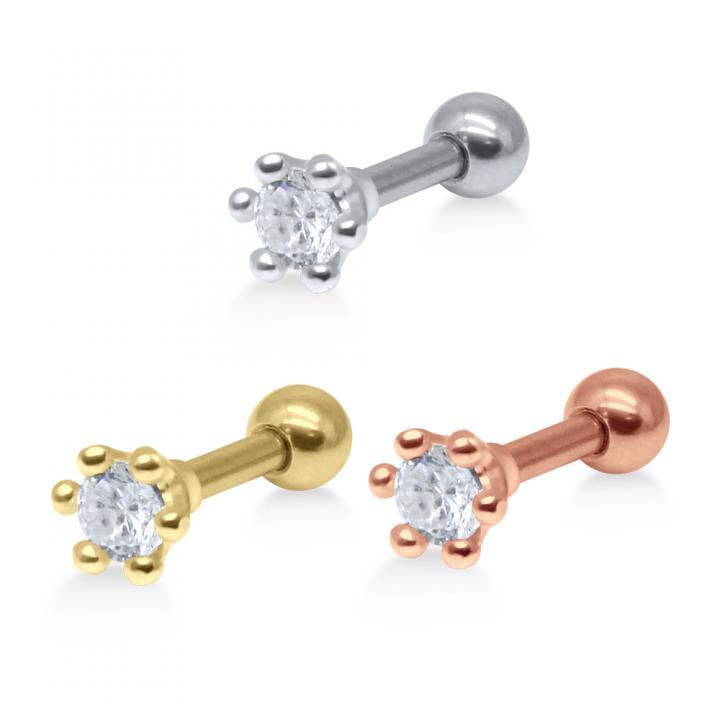 Helix Tragus Piercing eingefasster 4mm-Kristall silberfarbig goldfarbig roségoldfarbig