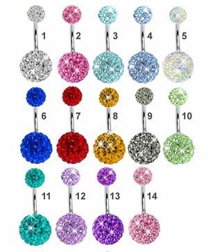 14679 Bauchnabelpiercing Multi Kristall Kugel 6+10mm Banane 10 Farben