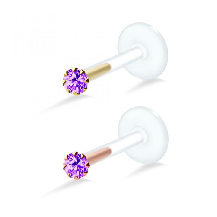 PTFE Tragus Labret Kristalldesign silber schwarz goldfarbig roségoldfarbig