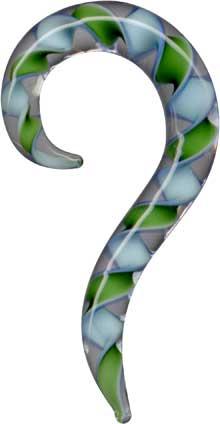 p3869_3 Piercing Dehnungssichel aus Glas weiss/grün Expander Spirale