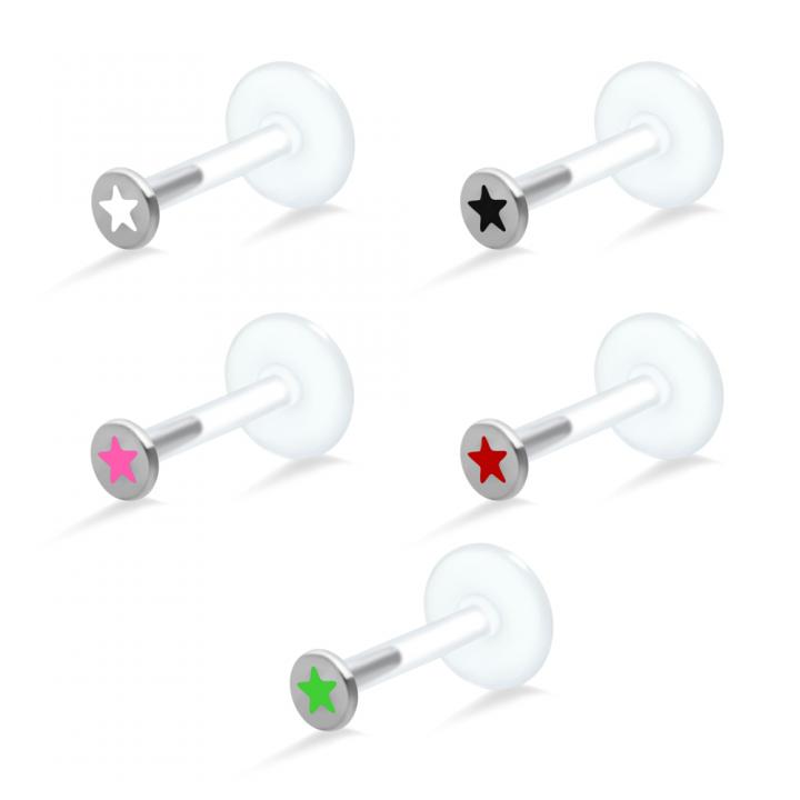 PTFE Tragus Labret mit farbigem Stern (Farbe wählbar)