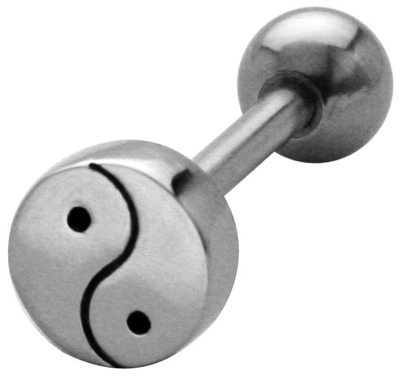 Zungenpiercing Barbell mit Yin Yang Motiv Stahl Hantel 1,6mm