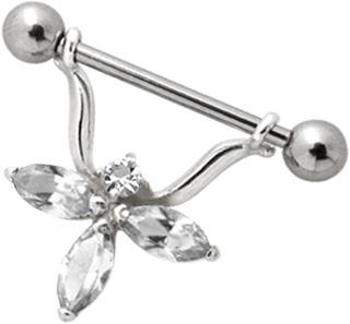 Brustwarzenpiercing Kristall Blume weiß Schild mit Barbell Nipple