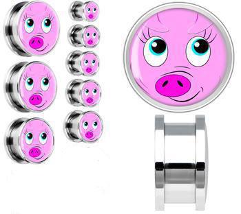14556 Flesh Tunnel Schweinchen Motiv Stahl Chirurgenstahl Schwein
