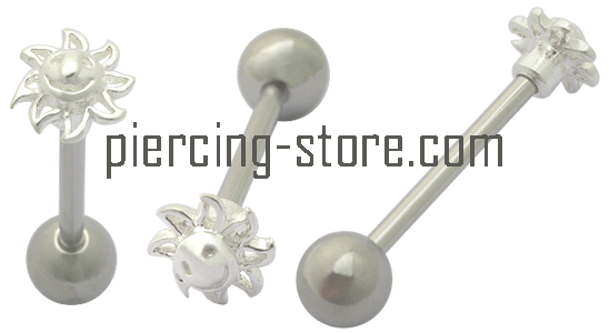 Zungenpiercing Barbell Sonne Silber Motiv Stahl